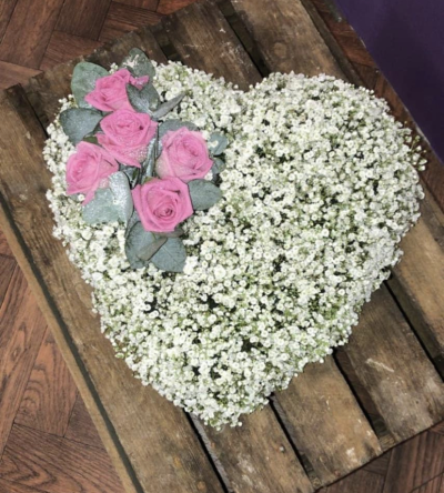 Gypsophila Heart - A Petite Gypsophila Heart.  Based in Gyp and finished with your choice of spray.