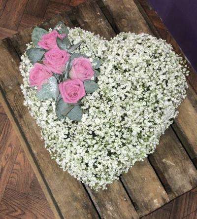 Gypsophila Heart - A Petite Gypsophila Heart.  Based in Gyp and finished with your choice of spray.
